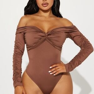 NWT Fashion Nova Brown Off-Shoulder Bodysuit
